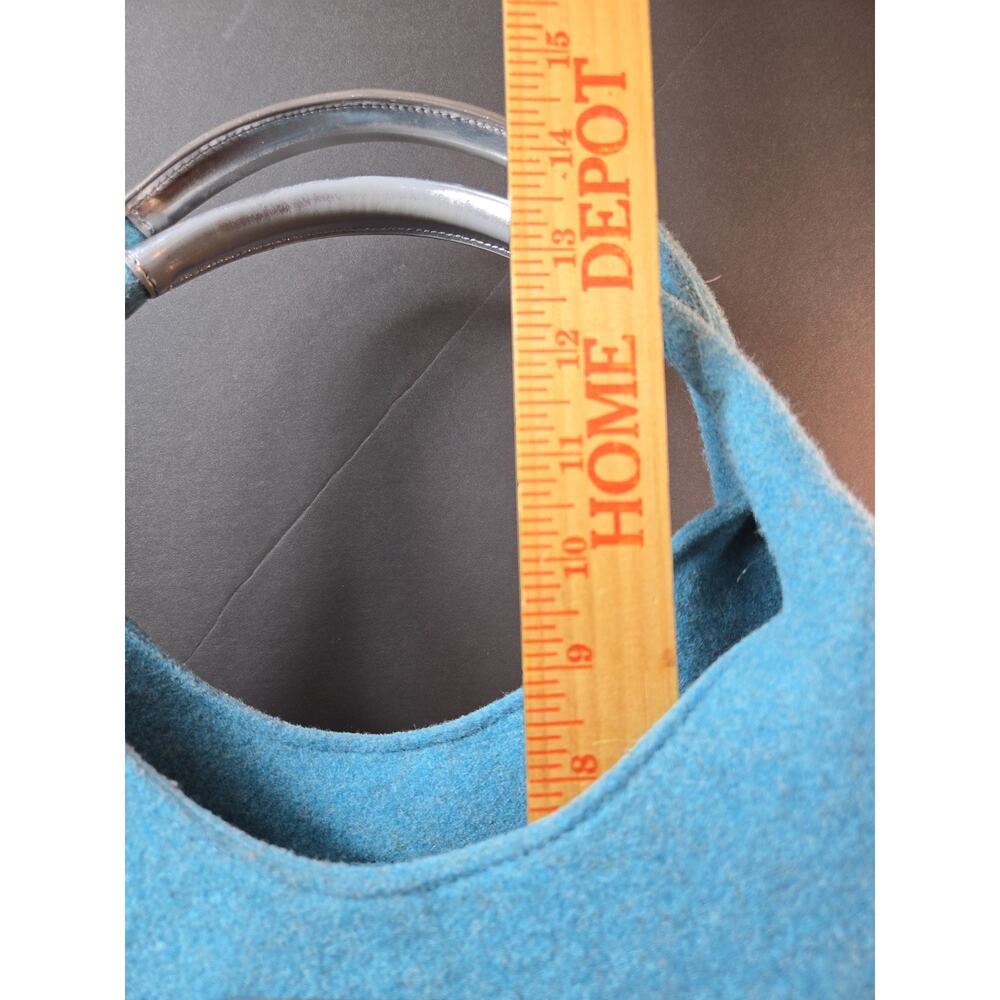Kate Spade New York Blue Wool Felt Hobo Bag Silver Handles Polka Dot Lining - Picture 12 of 14